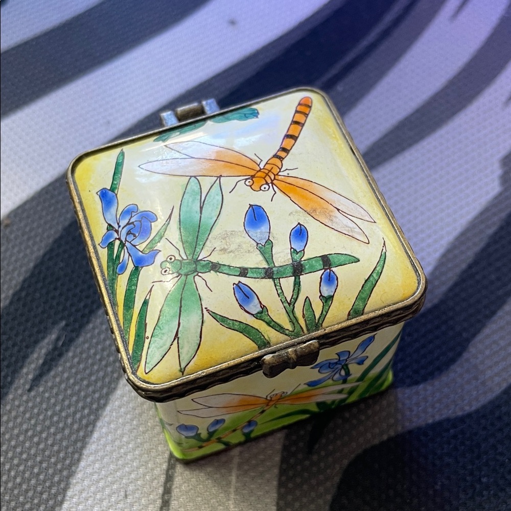 Decorative Dragonfly Trinket Box - Yellow and Blue